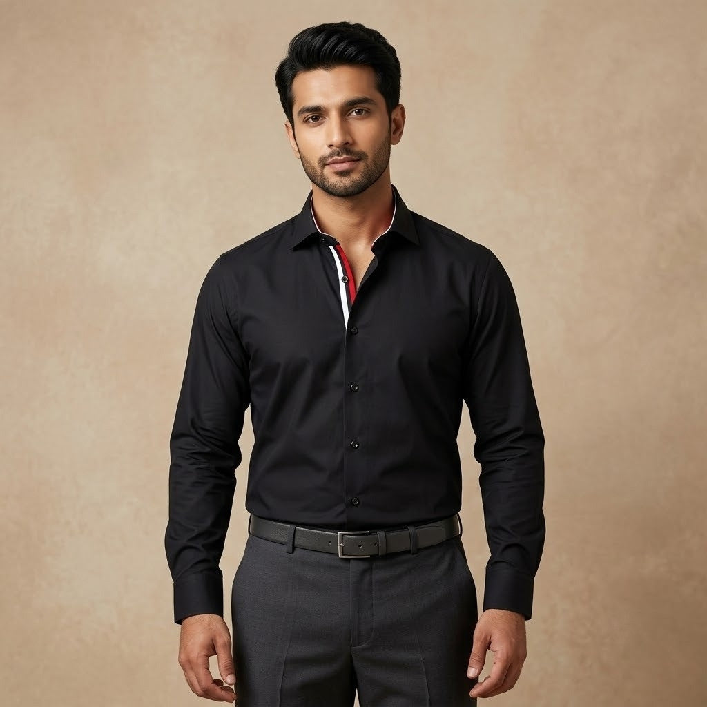 Black Liner French Contrast Formal Shirt for Men