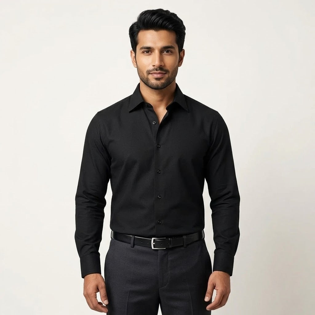 Men's Premium Black Solid Formal Shirt