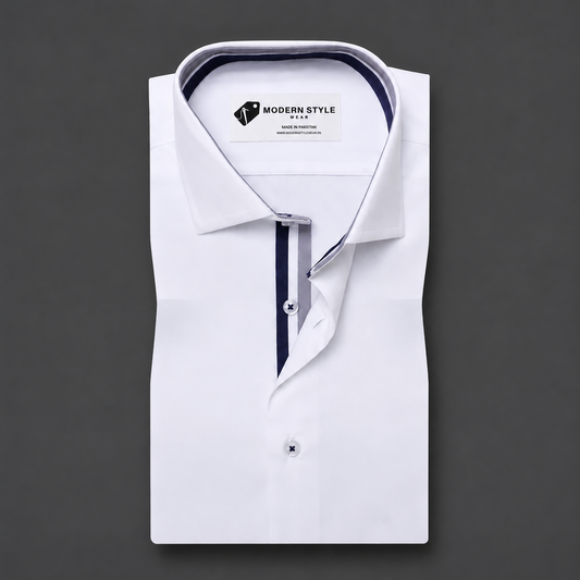 White Contrast Placket Formal Shirt