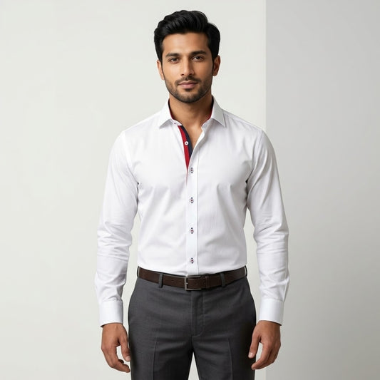 White Formal Shirt for Men with Contrast Placket