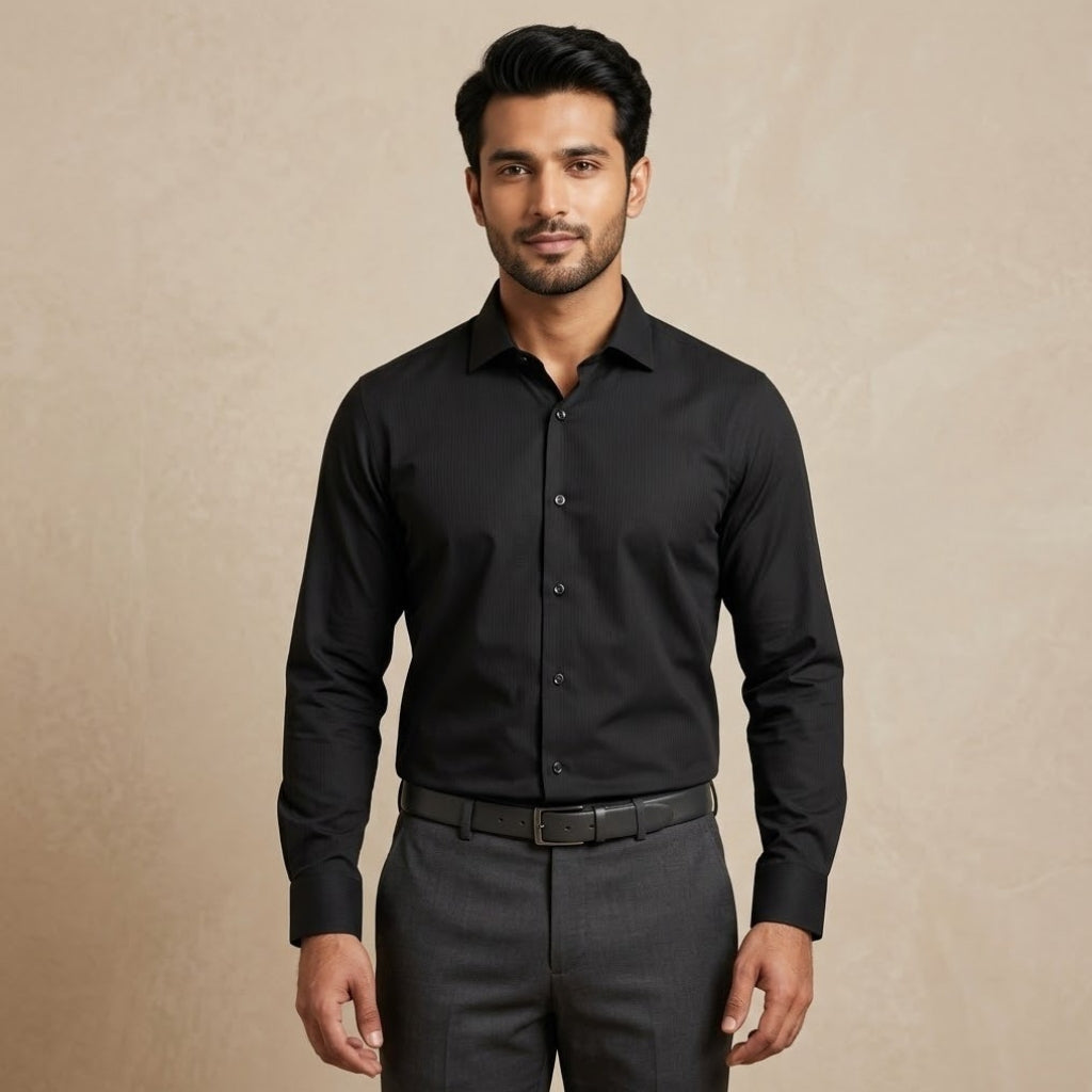 Black Micro Stripe Formal Shirt for Men