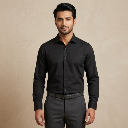 Black Micro Stripe Formal Shirt for Men