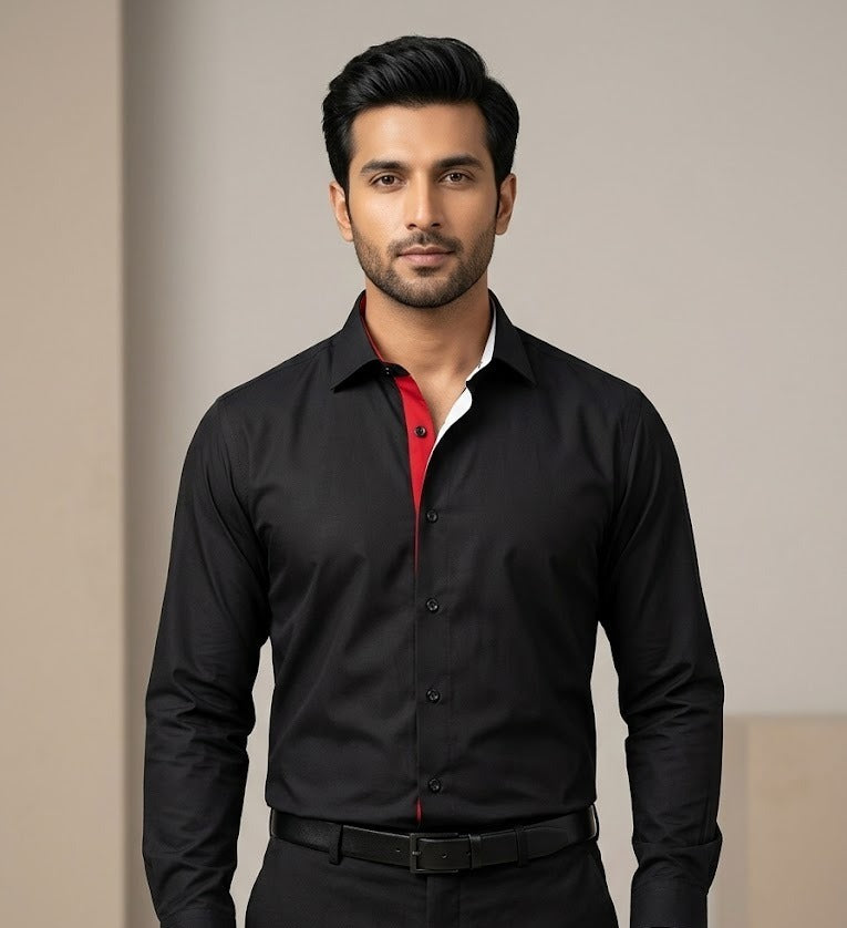 Black Inlay Formal Shirt for Men