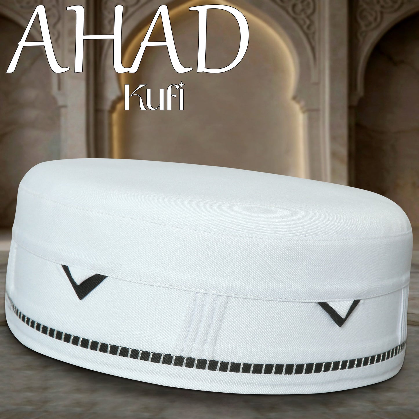 Ahad Kufi Islamic Prayer Cap for Men Premium Polyester Cotton Muslim Cap High Quality Salah Topi