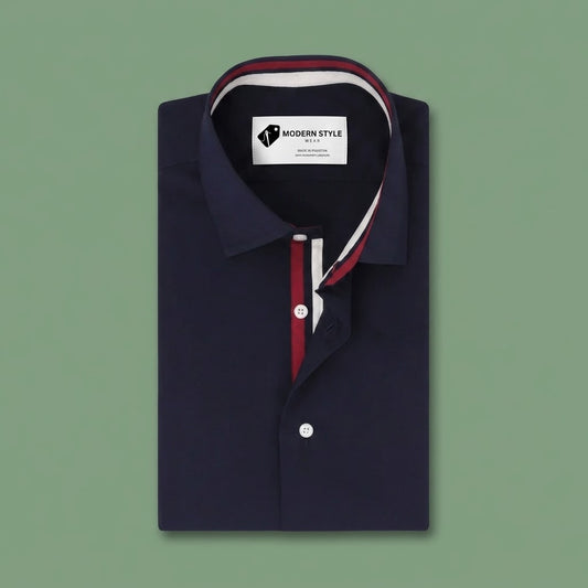 Casual Royal Blue Shirt with Contrast Inlay