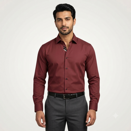 Rust Brown Formal Shirt for Men with Contrast Placket