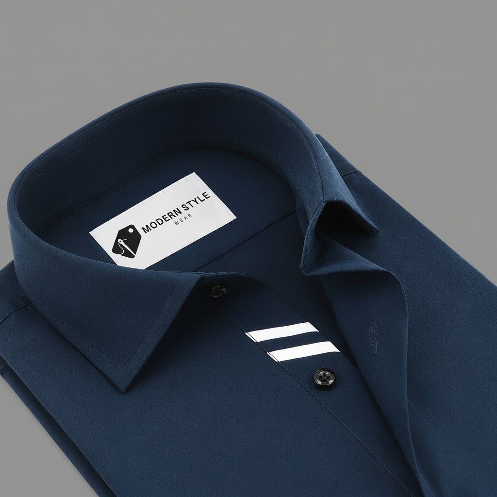 Navy Blue Solid Formal Dress Shirt for Men