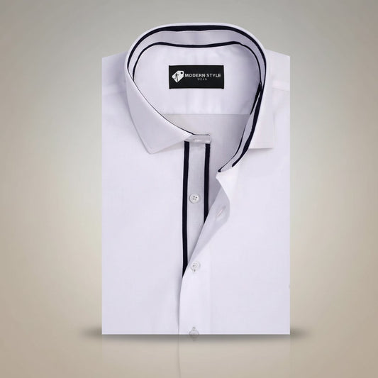 White Formal Shirt for Men with Navy Contrast Placket