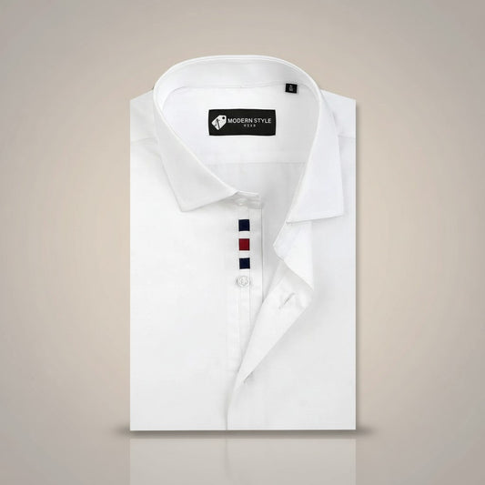 White Formal Shirt for Men with Red and Navy Placket
