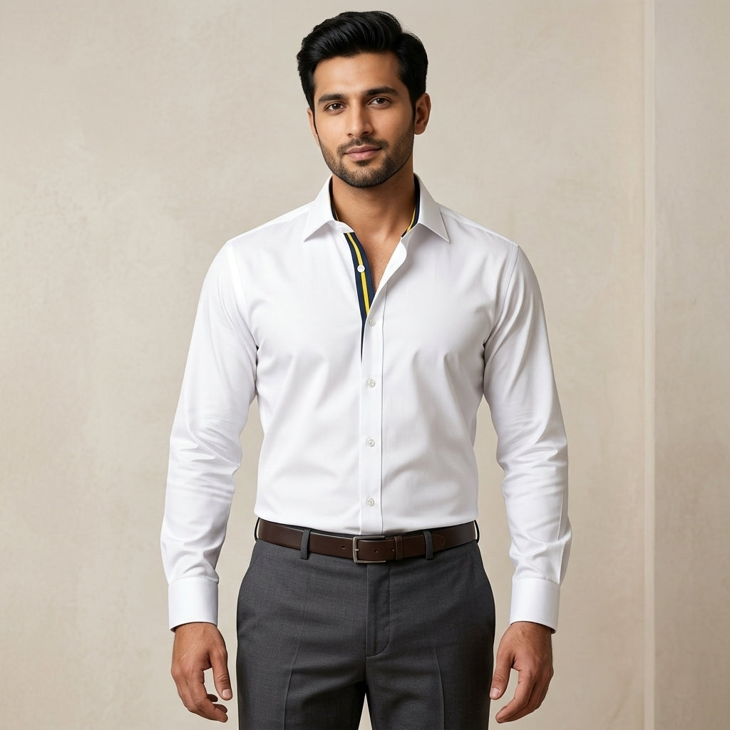 White French Contrast Formal Shirt for Men