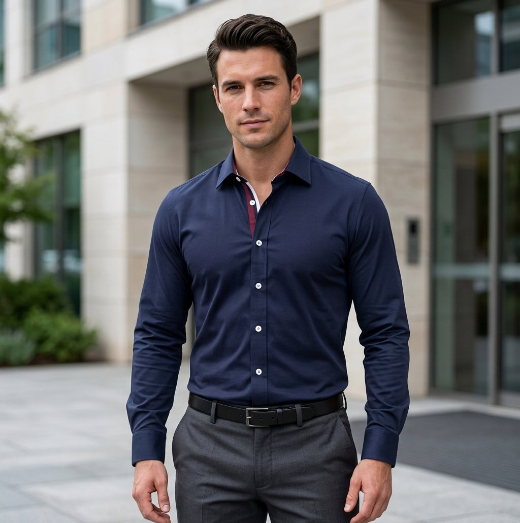 Casual Royal Blue Shirt with Contrast Inlay