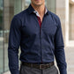 Midnight Navy Blue Formal Shirt with White & Red Contrast Placket