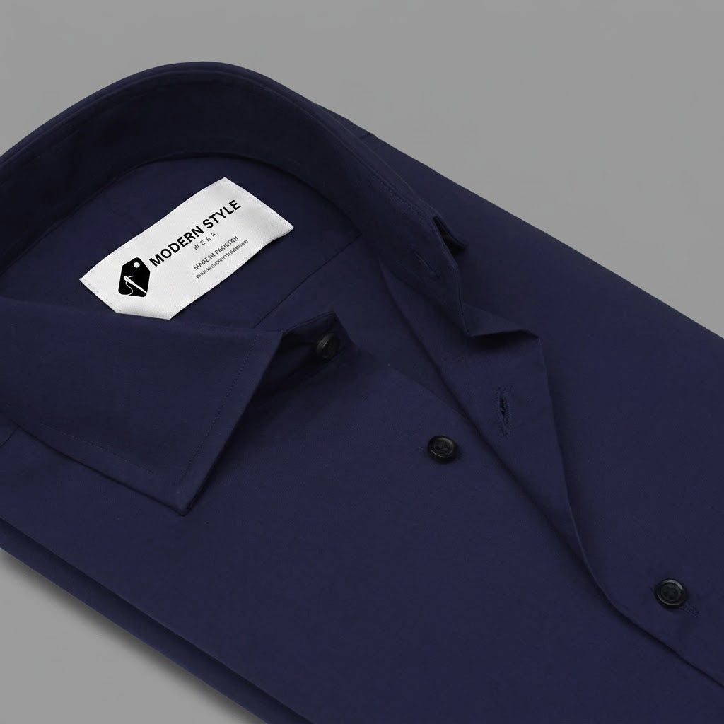 Classic Navy Blue Solid Formal Shirt for Men