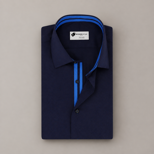 Navy Blue Executive Shirt with Inlay Contrast