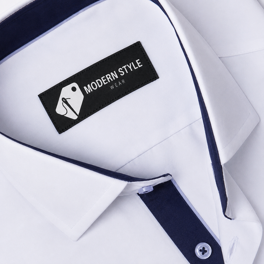 White Formal Shirt with Navy Contrast for Men