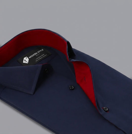 Premium Navy Blue With Red Inlay Casual Shirt