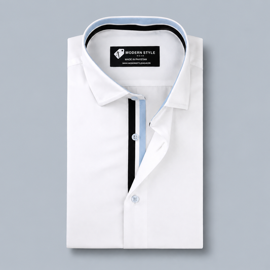 White Executive Shirt with Black & Sky Blue Contrast