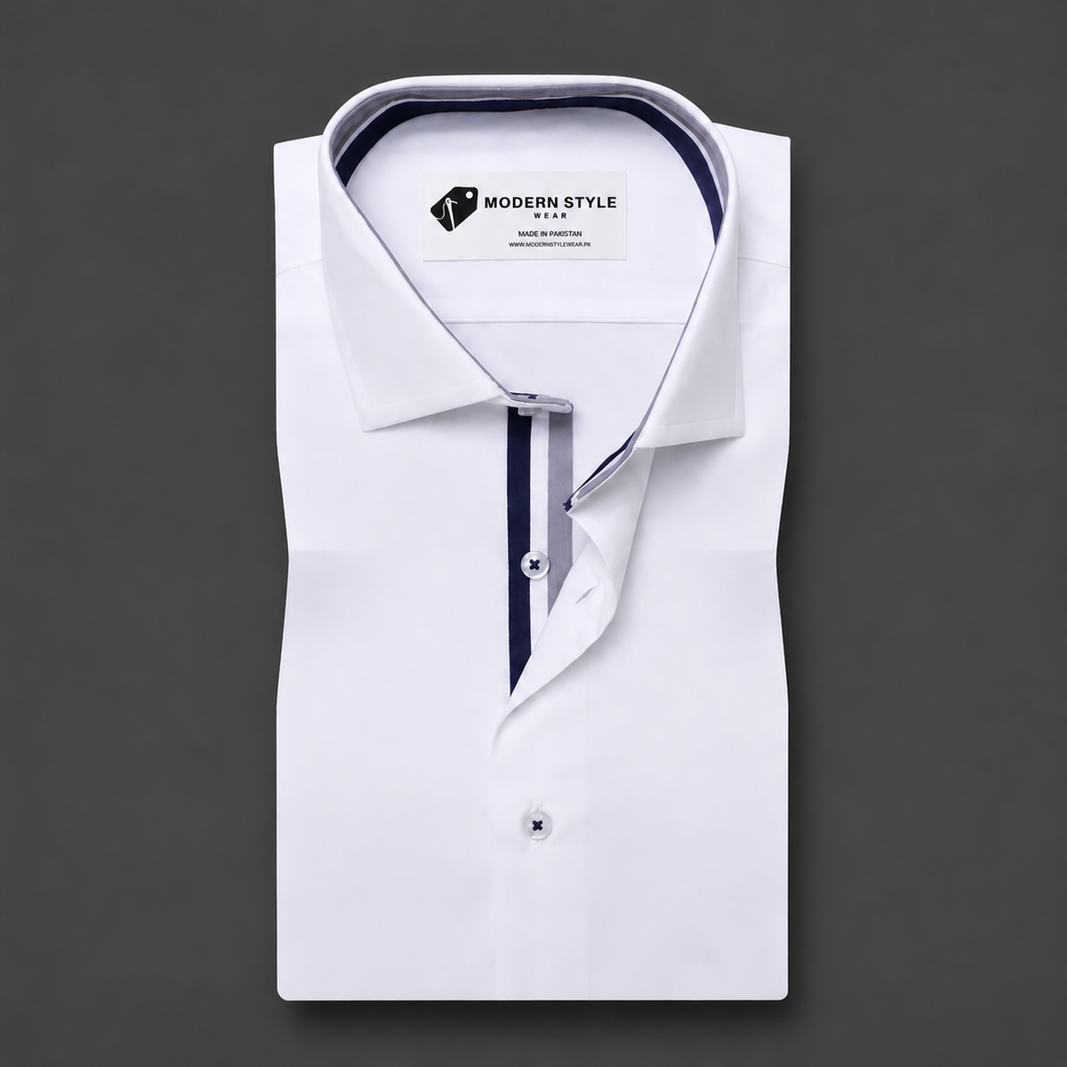 White Contrast Placket Formal Shirt