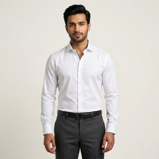 Classic White Formal Shirt for Men with Navy Inner Collar