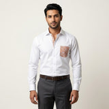 White Formal Shirt for Men with Paisley Contrast Pocket and Placket