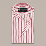 White and Red Vertical Stripes Semi Formal Shirt