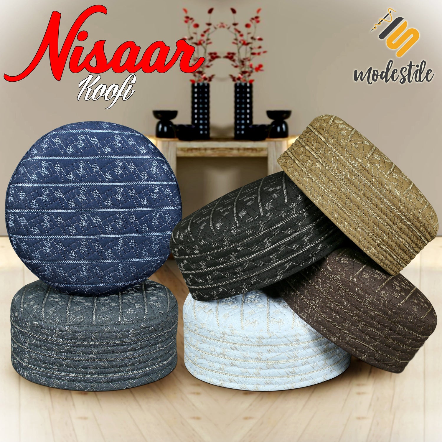 "Modestile Nisaar Embriodered Stylish Prayer Islamic Kufi Hat For Men's Traditional Headwear Modestile"