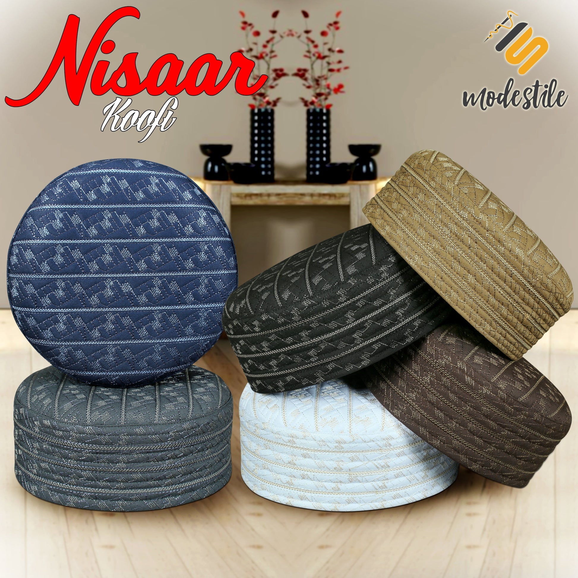 "Modestile Nisaar Embriodered Stylish Prayer Islamic Kufi Hat For Men's Traditional Headwear Modestile"