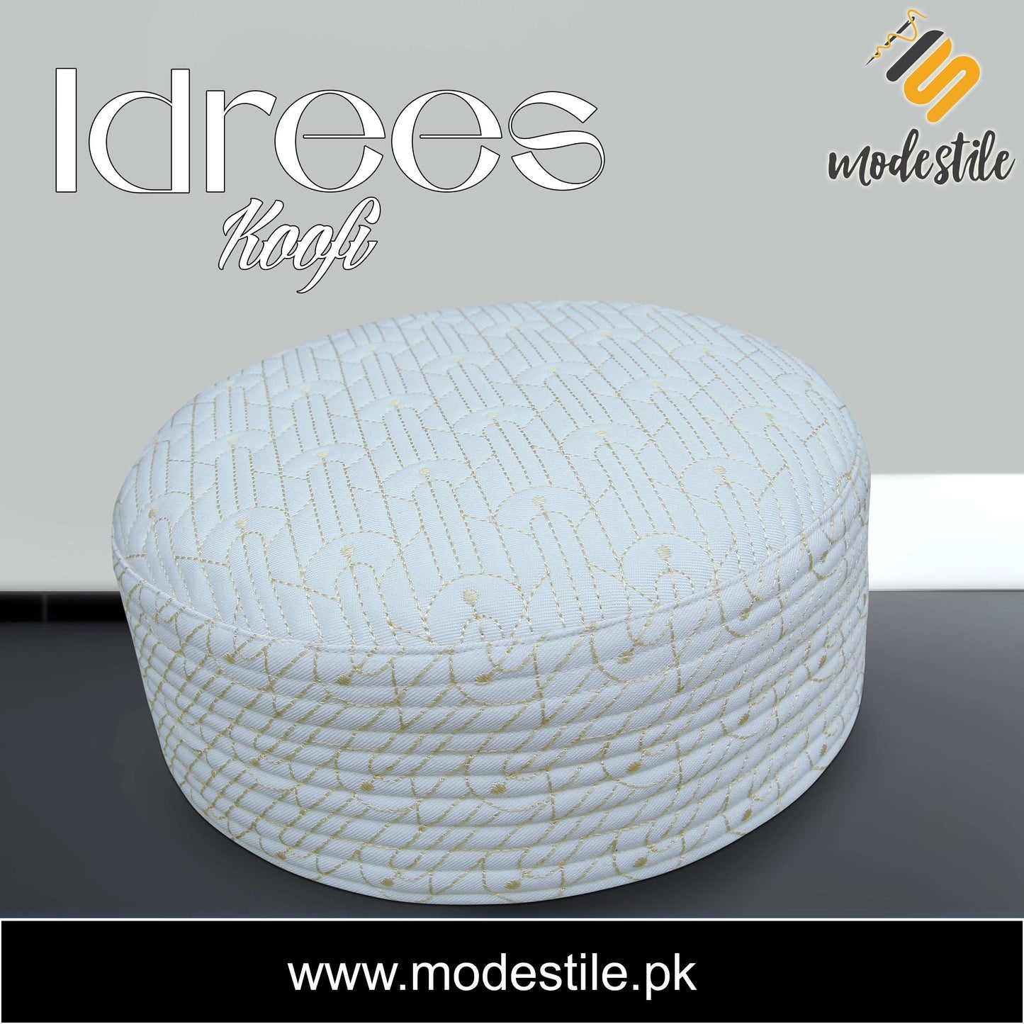 "Men’s Premium Idrees Kufi – Traditional Embroidered Muslim Prayer Hat"