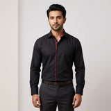 Black Formal Shirt for Men with Red Inner Collar Contrast