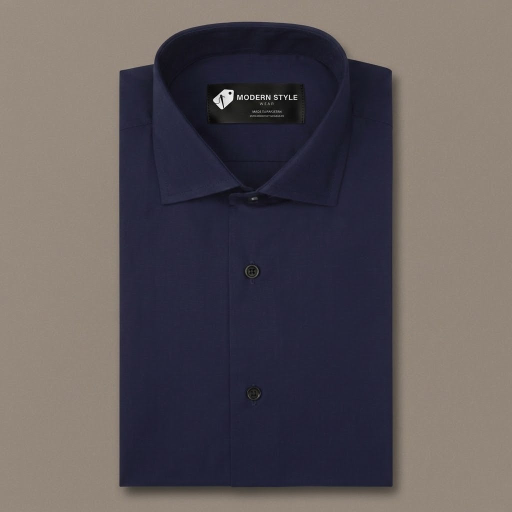 Classic Navy Blue Solid Formal Shirt for Men