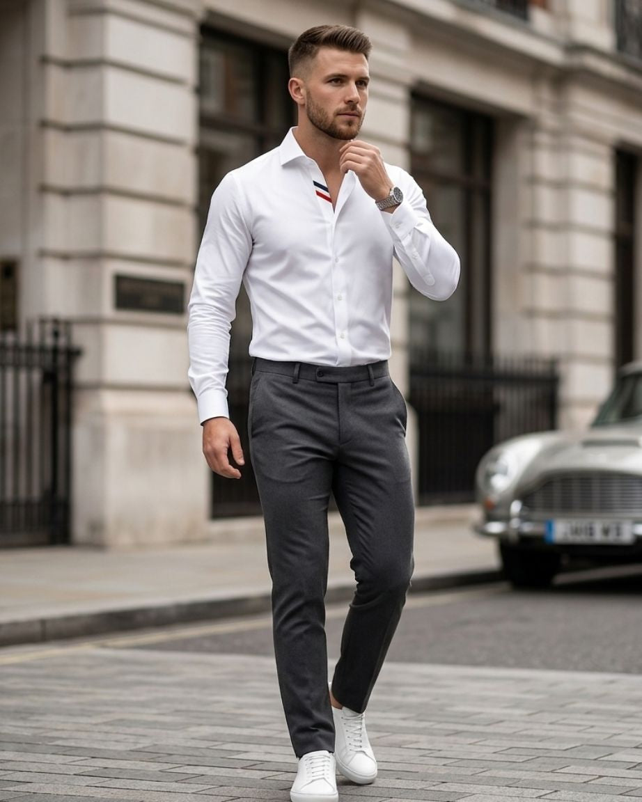 White Premium Contrast Formal Shirt