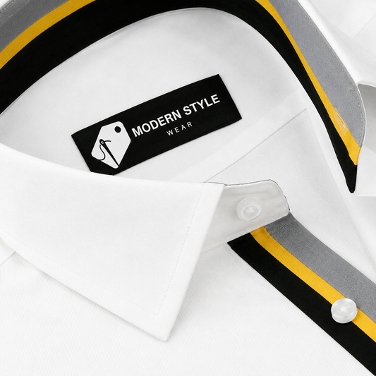 Premium White Shadow Placket Contrast Formal Shirt for Men