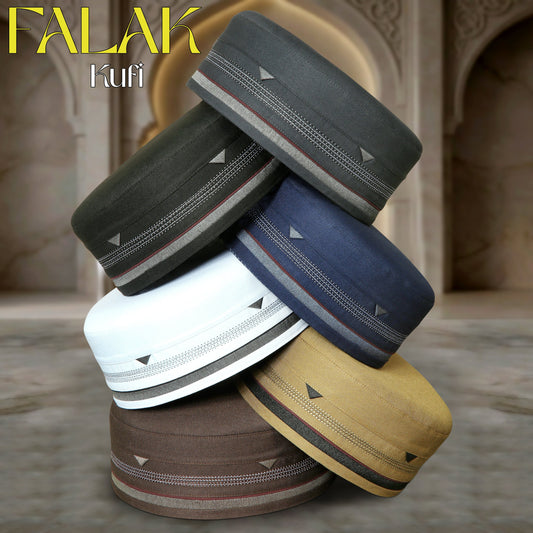 Falak Kufi Islamic Prayer Cap for Men Premium Polyester Cotton Muslim Cap High Quality Salah Topi