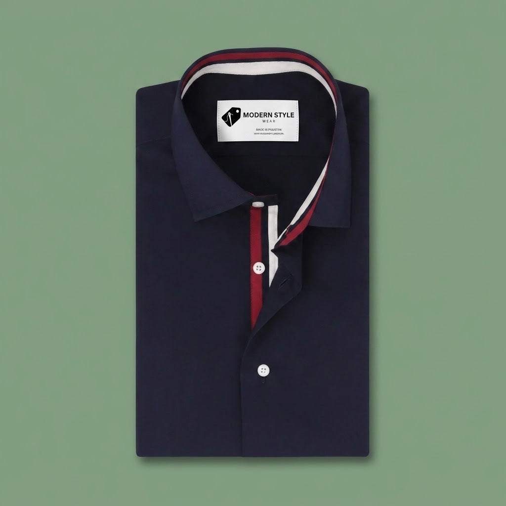 Casual Royal Blue Shirt with Contrast Inlay