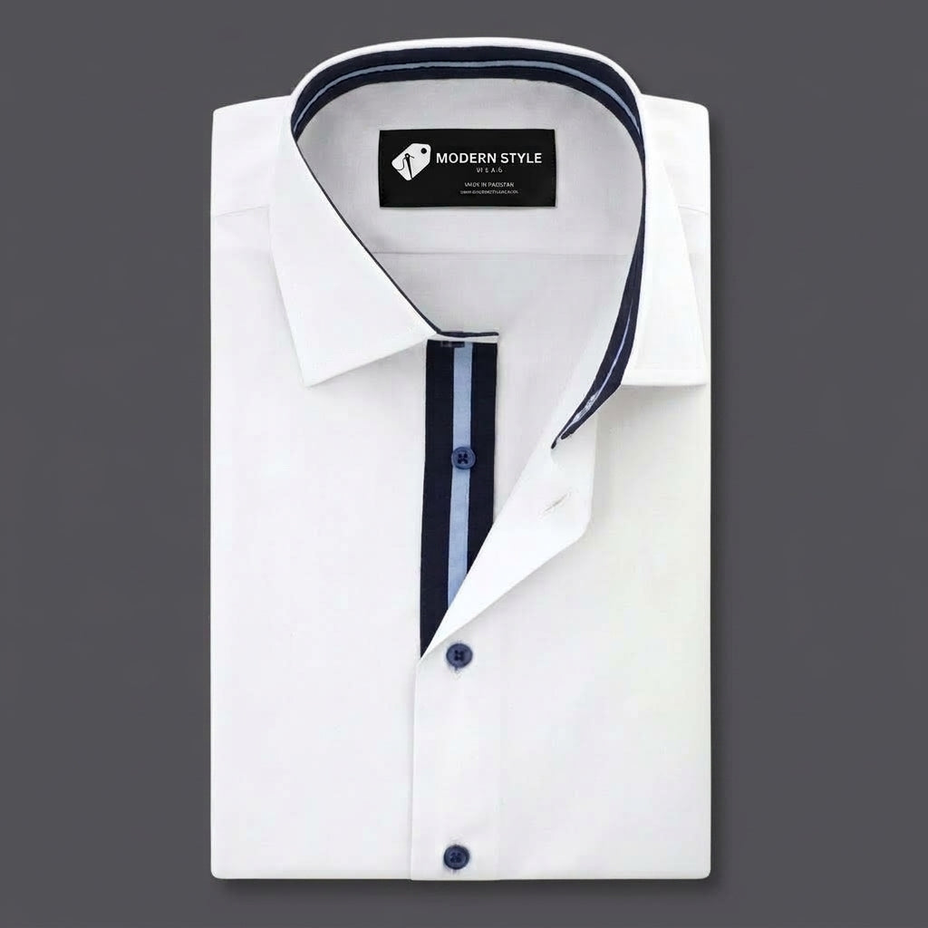 Premium White Formal Shirt with Contrast Placket