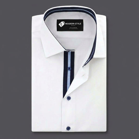 Premium White Formal Shirt with Contrast Placket