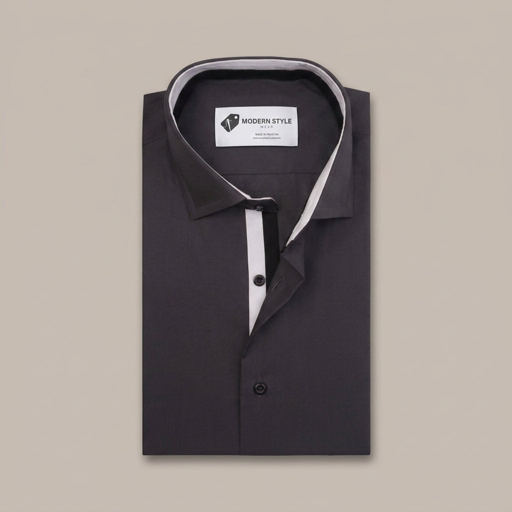 Gray Casual Shirt with Contrast Placket