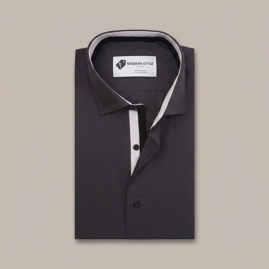 Gray Casual Shirt with Contrast Placket