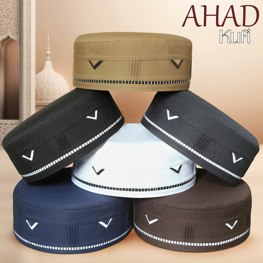 Ahad Kufi Islamic Prayer Cap for Men Premium Polyester Cotton Muslim Cap High Quality Salah Topi