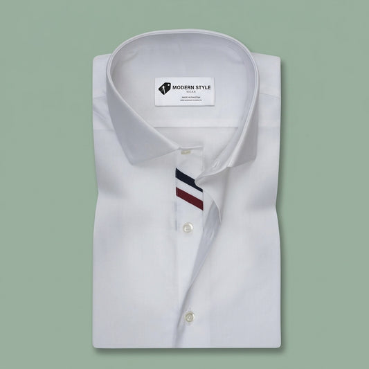 White Executive Formal Shirt with Stripe Placket