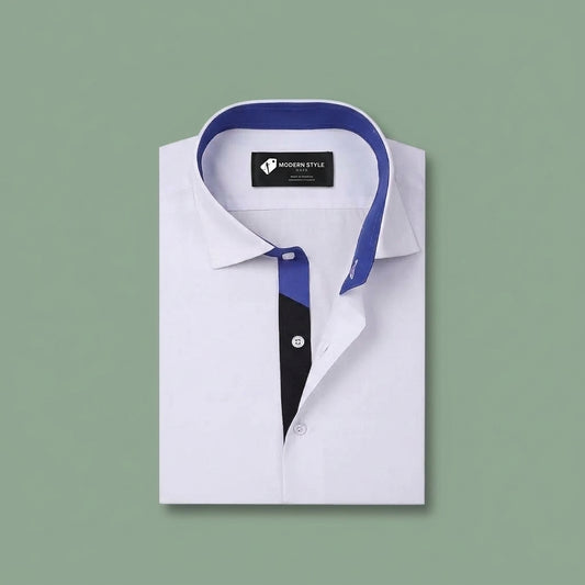 White Executive Dress Shirt with Contrast Placket