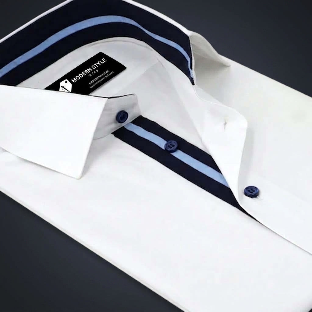 Premium White Formal Shirt with Contrast Placket