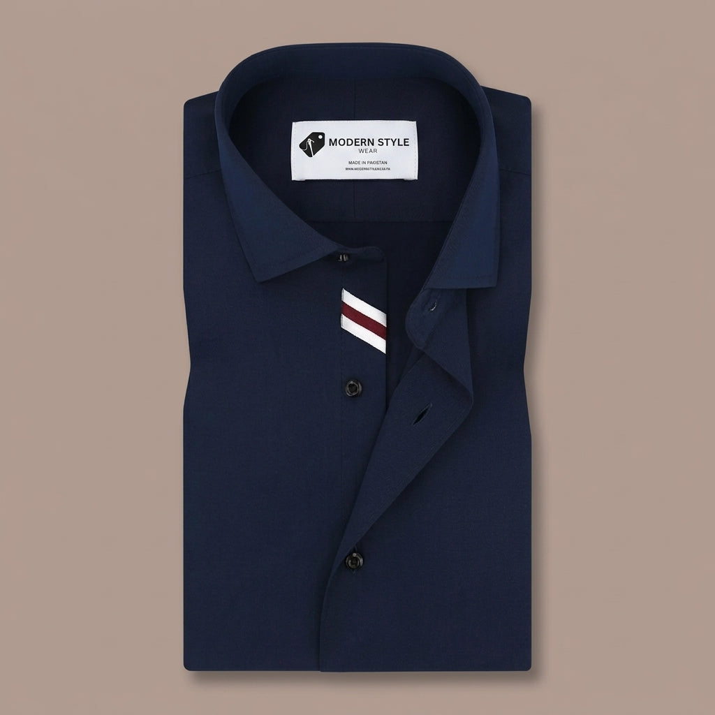 Navy Blue Formal Shirt with Contrast Stripes