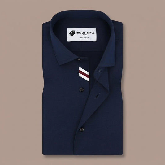 Navy Blue Formal Shirt with Contrast Stripes
