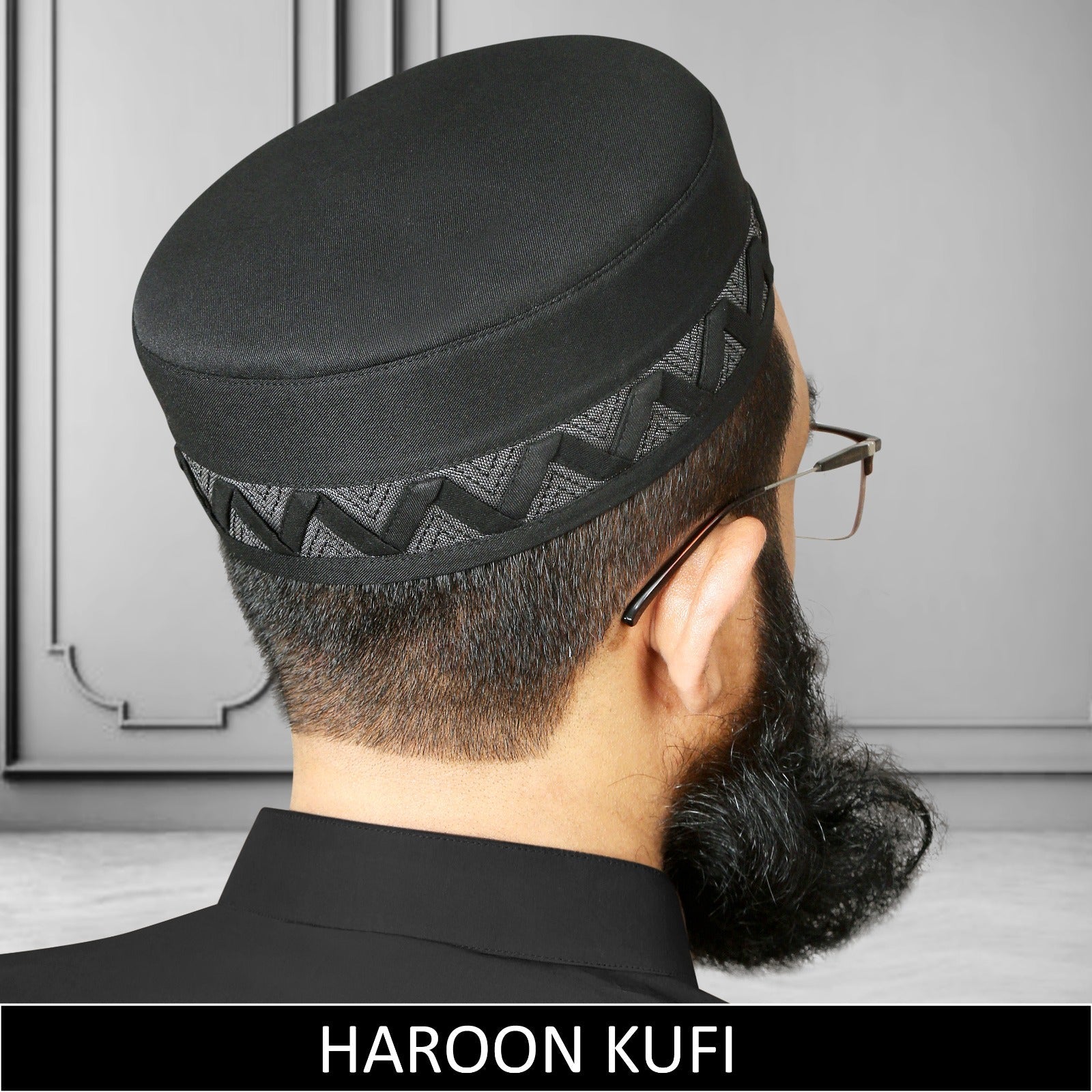 Black Haroon Kufi for Men in Premium Cotton Fabric – Classic Muslim Namaz Topi