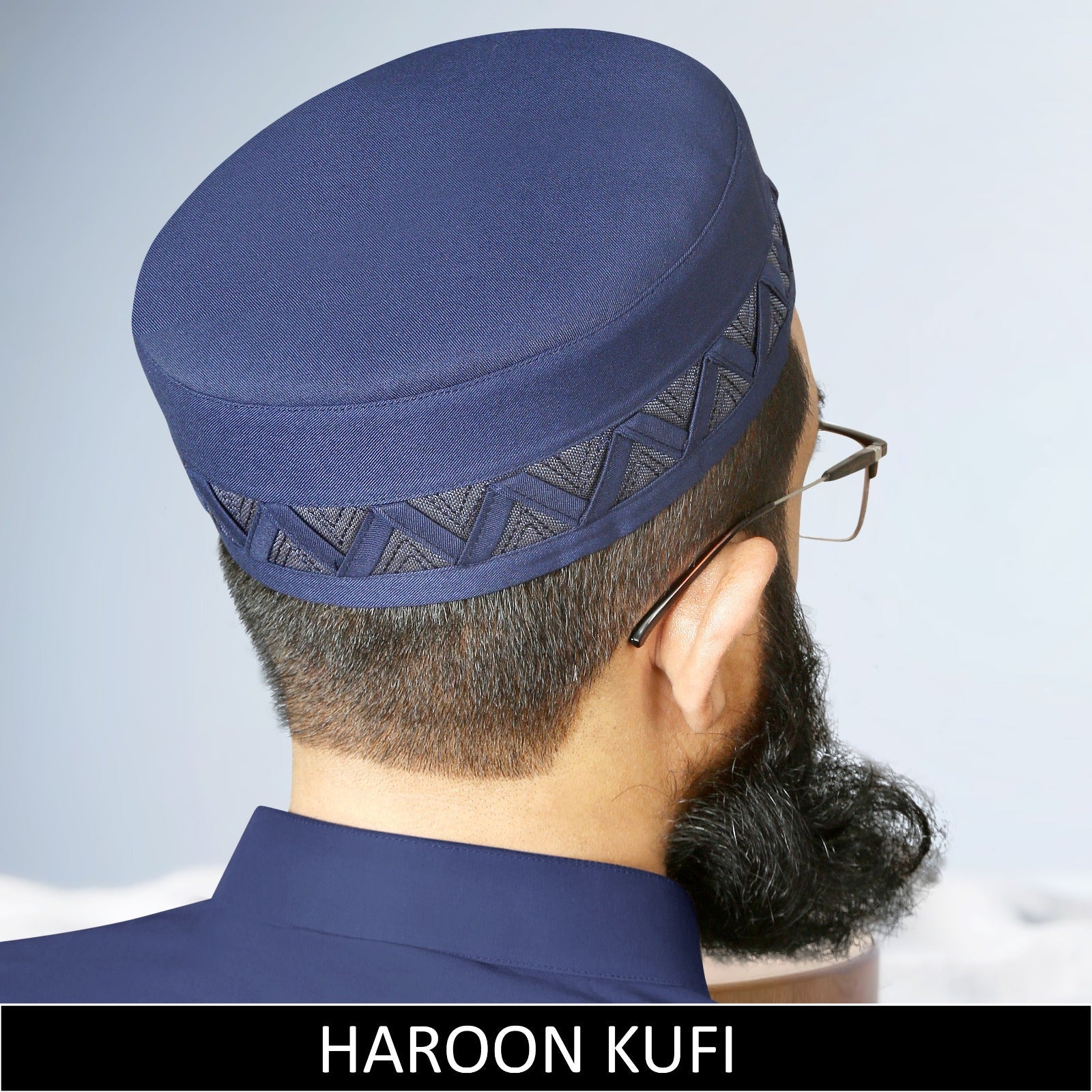 Navy Blue Haroon Kufi for Men in Premium Cotton Fabric – Stylish Islamic Namaz Topi