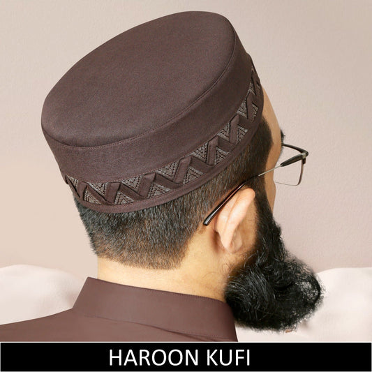 Brown Haroon Kufi for Men in Premium Cotton Fabric – Comfortable Islamic Prayer Cap