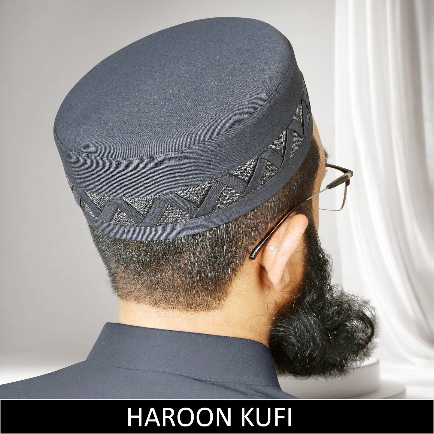 Grey Haroon Kufi for Men in Premium Cotton Fabric – Modern Islamic Prayer Cap