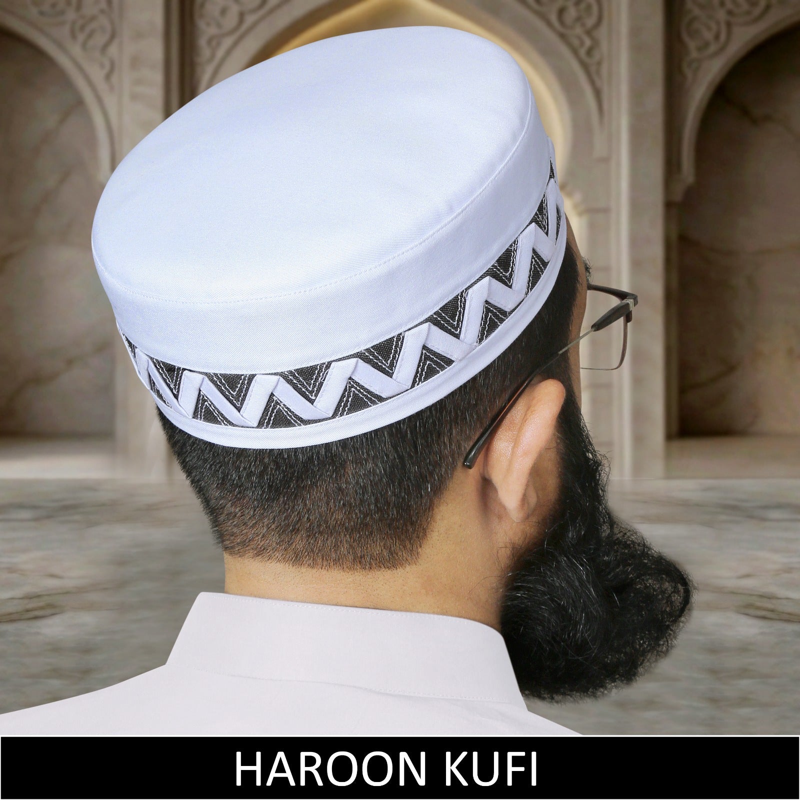 White Haroon Kufi for Men in Premium Cotton Fabric – Elegant Islamic Prayer Cap