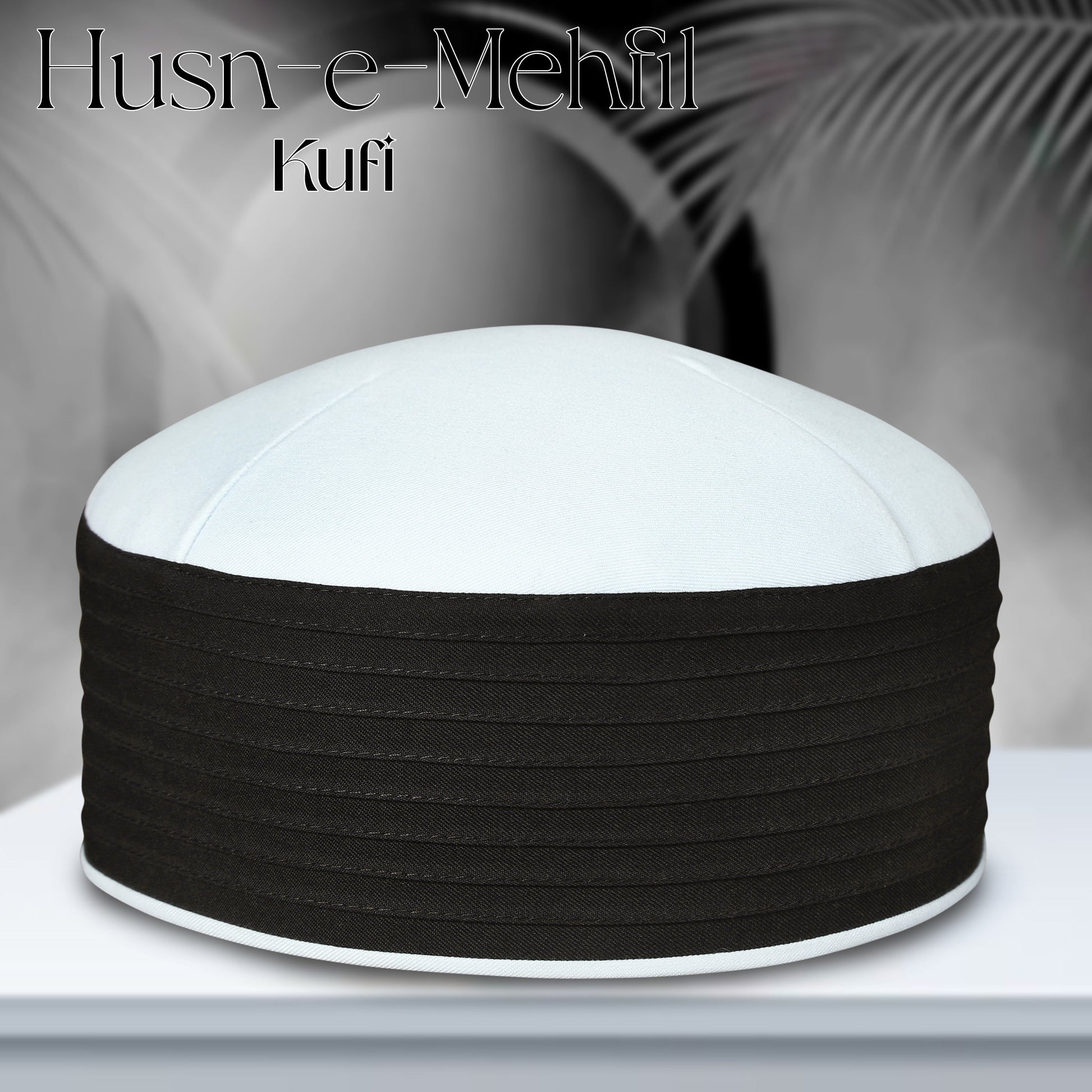 Husn E Mehfil Misri Kufi Cap ÛÒ Black & White Prayer Cap for Men